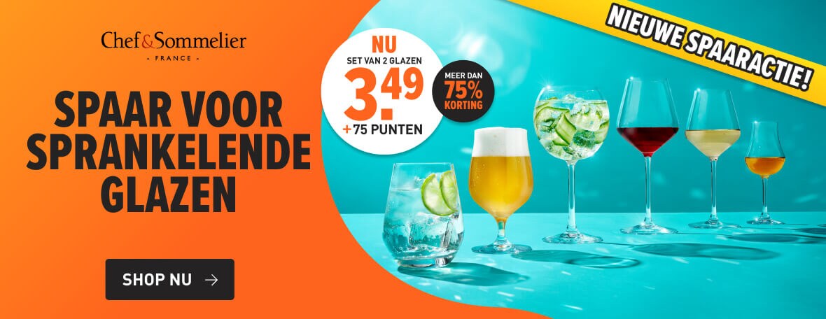 Spaar voor sprankelende glazen. Nu vanaf 3,49 & 75 punten